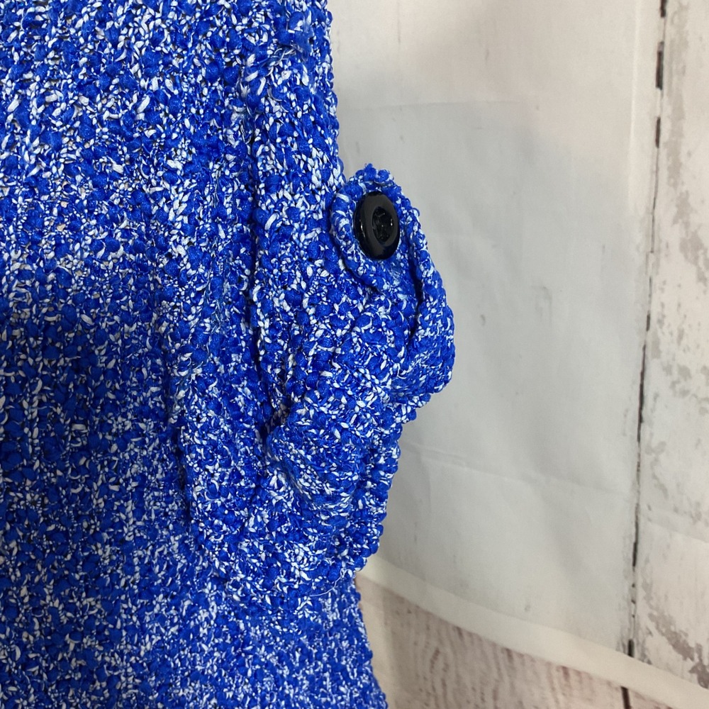 Milly New York Sweater Top S Blue Textured Popcorn Knit Button Tab Short Sleeve - Picture 7 of 15